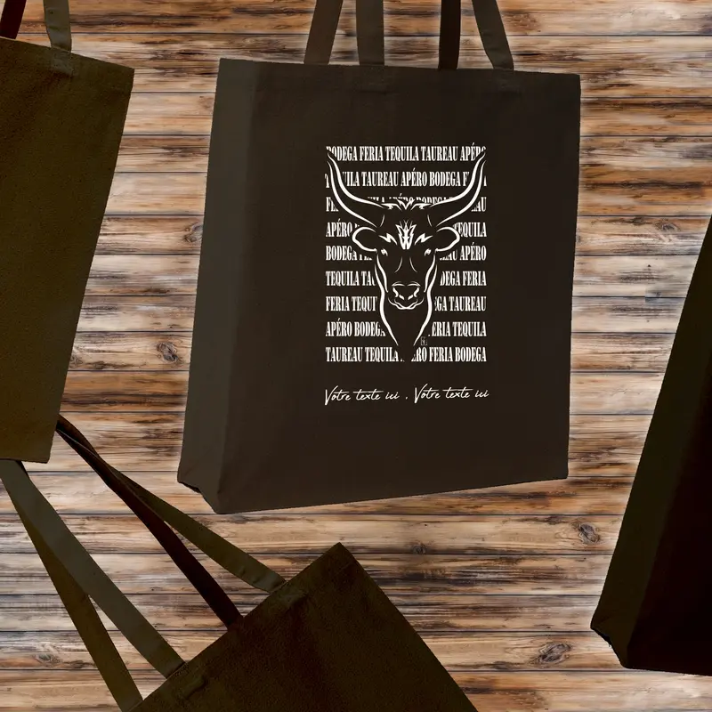 Sac Cabas Taureau Texte Féria - Spacieux 21L Personnalisable