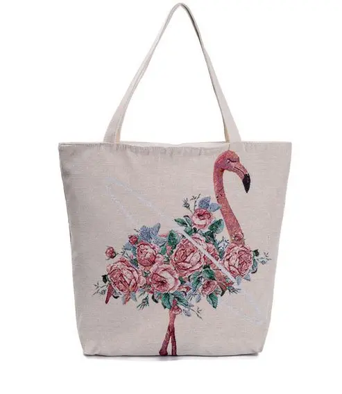 Sac Flamant Rose Broderie Fleurs