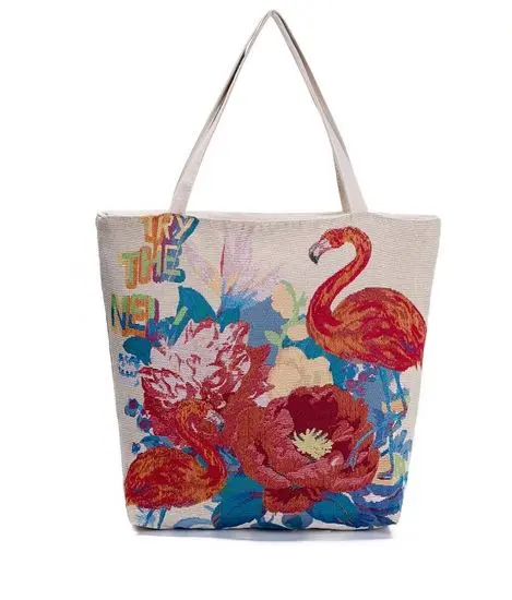 Sac Flamant Rose Broderie Tropic