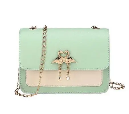 Sac Flamant Rose Cuir Vert d'Eau