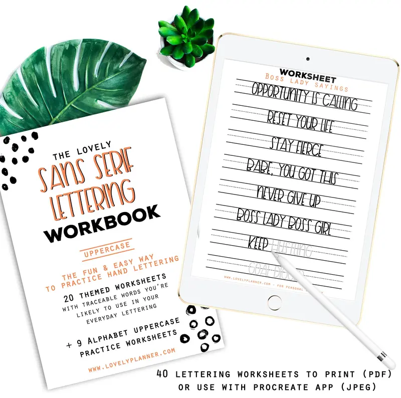 Sans Serif Lettering - 30 Practice Worksheets for Procreate & Print