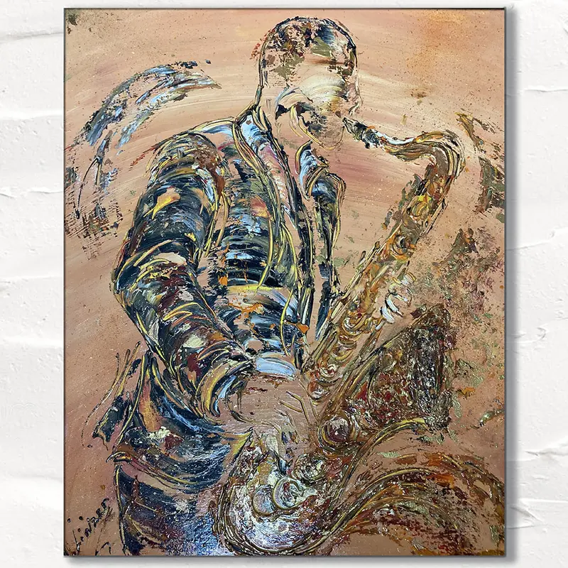 Saxophoniste Musicien - Peinture sur toile 50x70cm