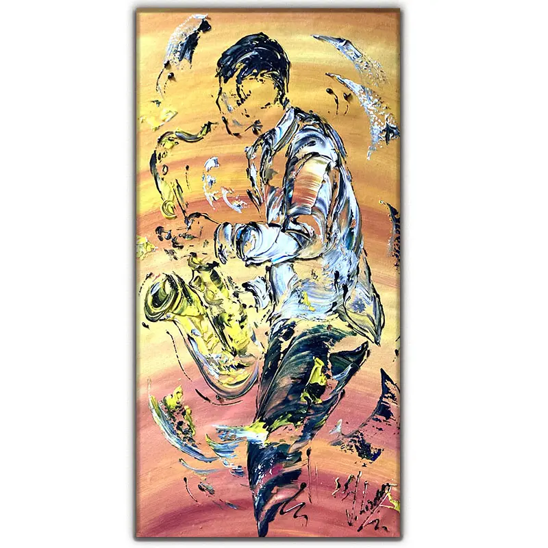 Saxophoniste - Peinture sur toile 30x60cm