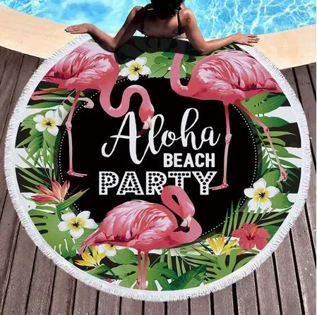 Serviette de Plage Ronde Flamant Rose Aloha
