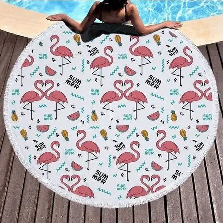 Serviette de Plage Ronde Flamant Rose Ananas