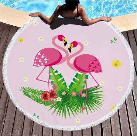 Serviette de Plage Ronde Flamant Rose Dessin