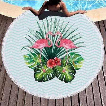 Serviette de Plage Ronde Flamant Rose Exotique
