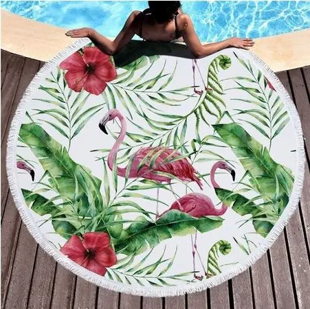 Serviette de Plage Ronde Flamant Rose Jungle