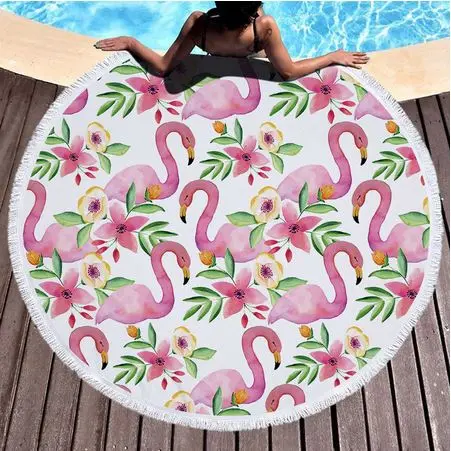 Serviette de Plage Ronde Flamant Rose Tendance