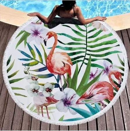 Serviette de Plage Ronde Flamant Rose Tropical