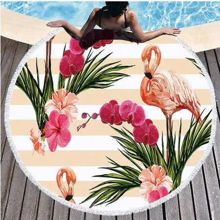 Serviette de Plage Ronde Flamant Rose Tropique
