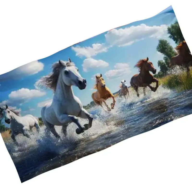 Serviettes de plage bain ou toilette imprimées - Chevaux au galop sur l'eau