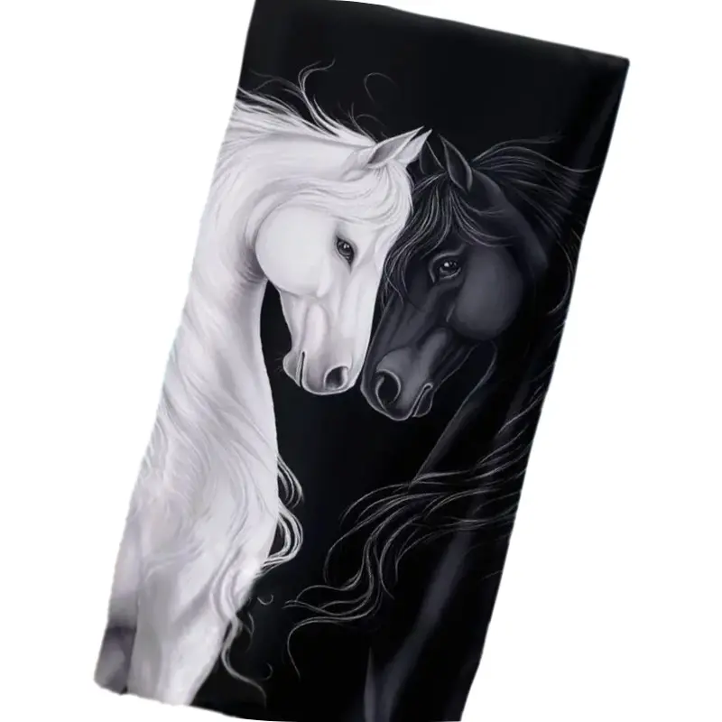 Serviettes de plage bain ou toilette imprimées - Chevaux noir et blanc