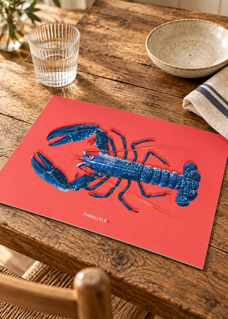 Set de table Homard bleu – fond rose