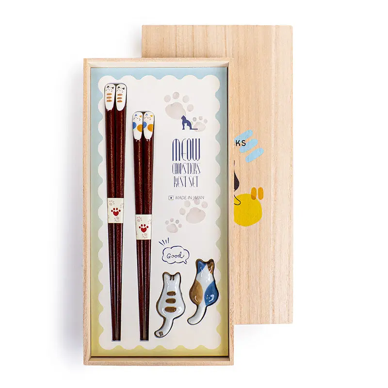 Set Palillos Japoneses y Reposapalillos Gato