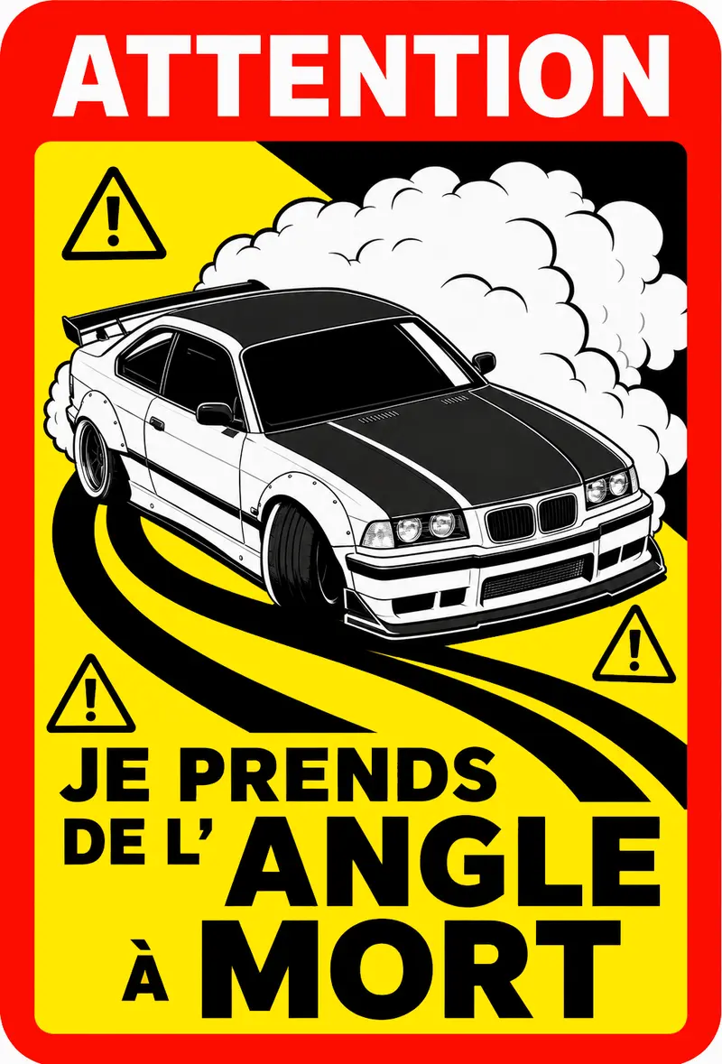 STICKER BMW E36 - JE PRENDS DE L'ANGLE À MORT - AC169