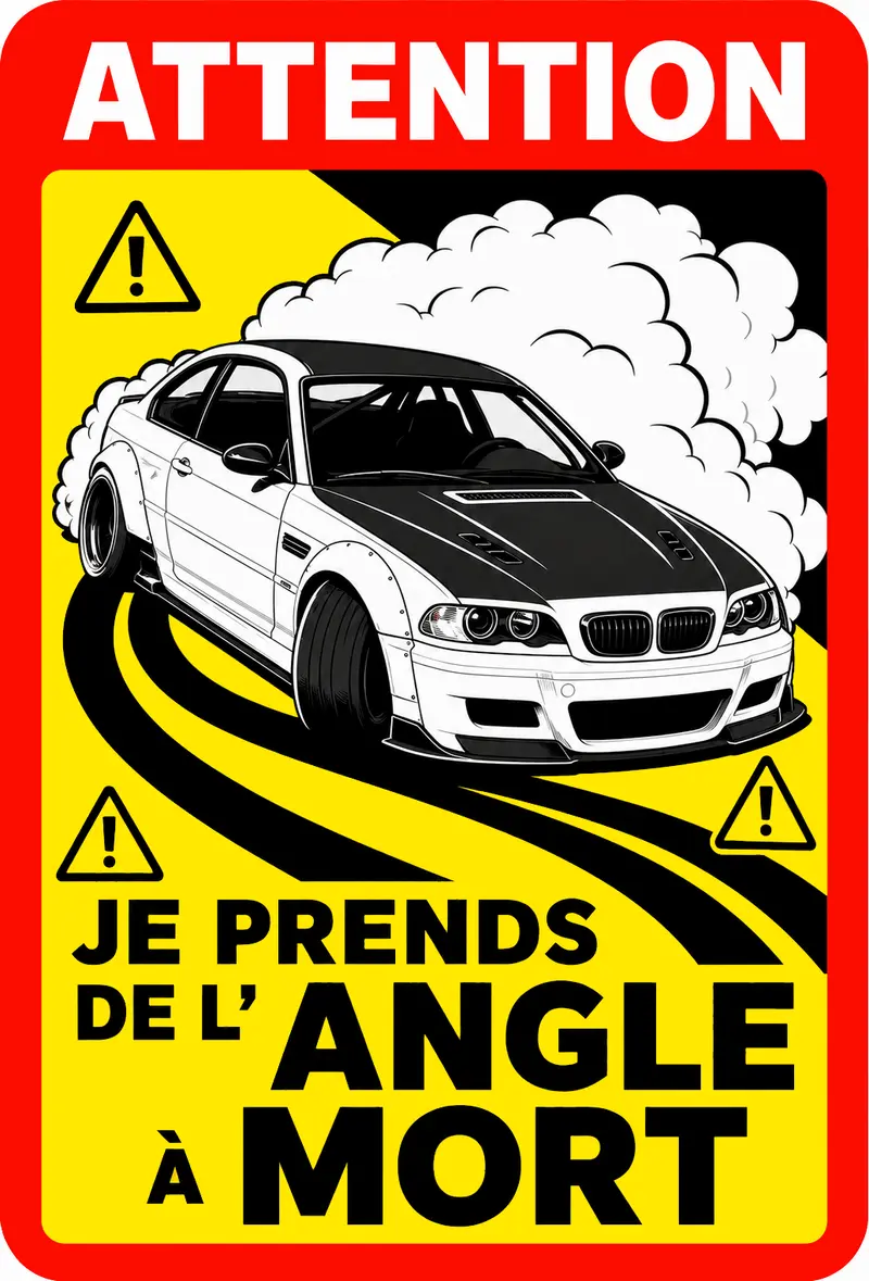 STICKER BMW E46 - JE PRENDS DE L'ANGLE À MORT - AC170