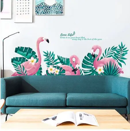 Sticker Mural Flamant Rose Tropical