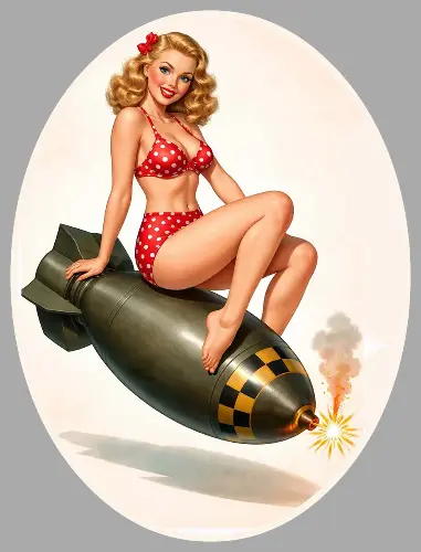 Sticker Pin-Up Bombe Vintage Rouge – Autocollant rétro sexy aviation nose art pinup