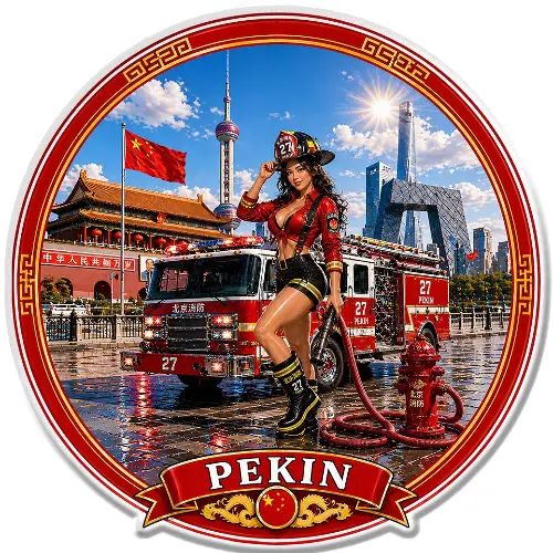 Sticker Pin-Up Pompiers Pékin Chine PZ156
