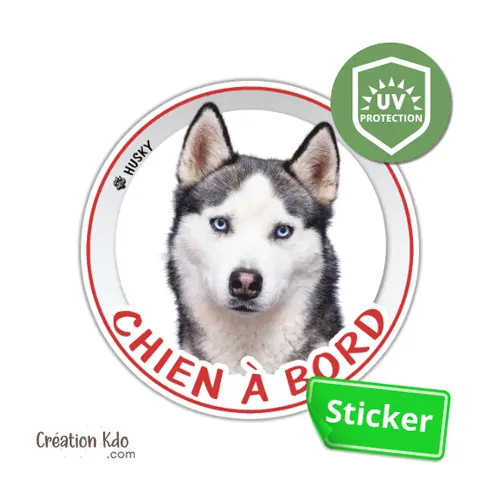 Sticker rond Husky Chien à bord autocollant pour voiture
