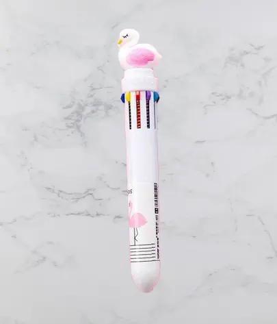 Stylo Bic Flamant Rose 10 couleurs Blanc
