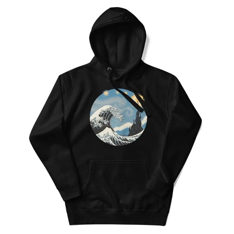 Sudadera Japonesa Ola y Noche de Estrellas