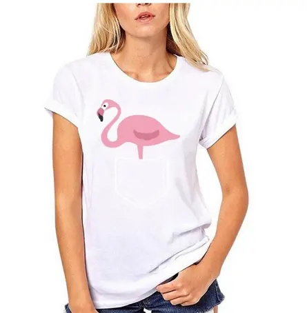T-shirt avec Flamant Rose Poche Blanc