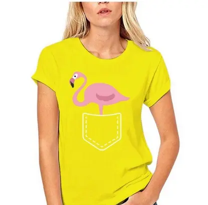 T-shirt avec Flamant Rose Poche Jaune