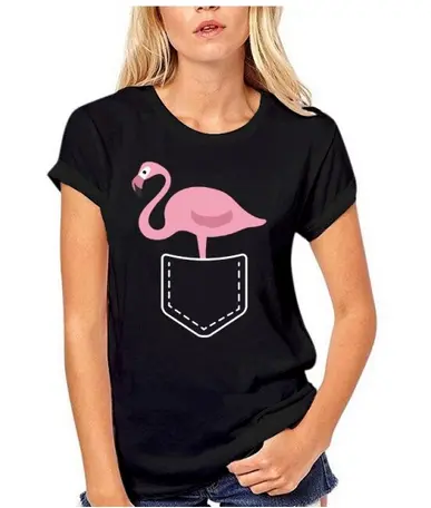 T-shirt avec Flamant Rose Poche Noir