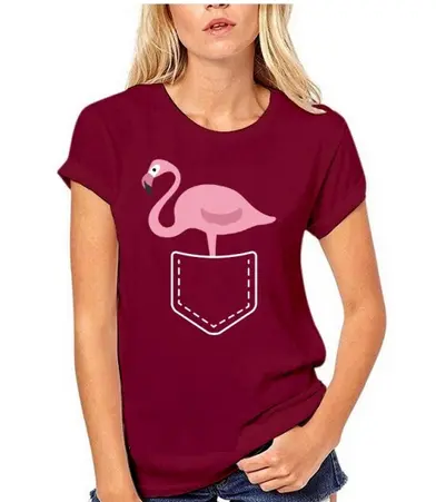 T-shirt avec Flamant Rose Poche Prune