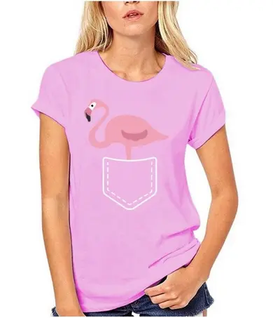 T-shirt avec Flamant Rose Poche Rose