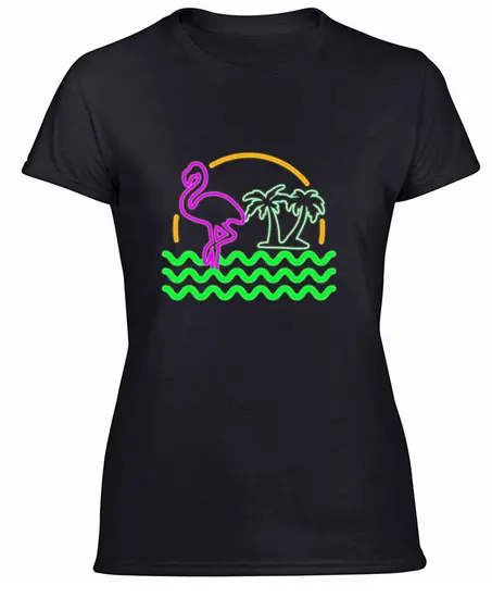 T-shirt avec imprimé Flamant Rose Néon