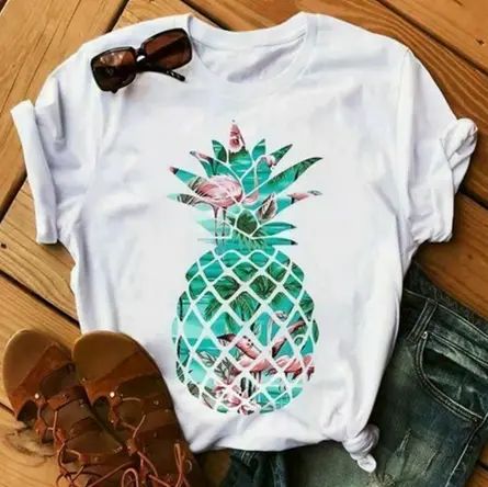T-shirt Blanc Flamant Rose Ananas