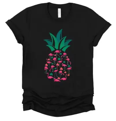 T-shirt col rond Flamant Rose Ananas