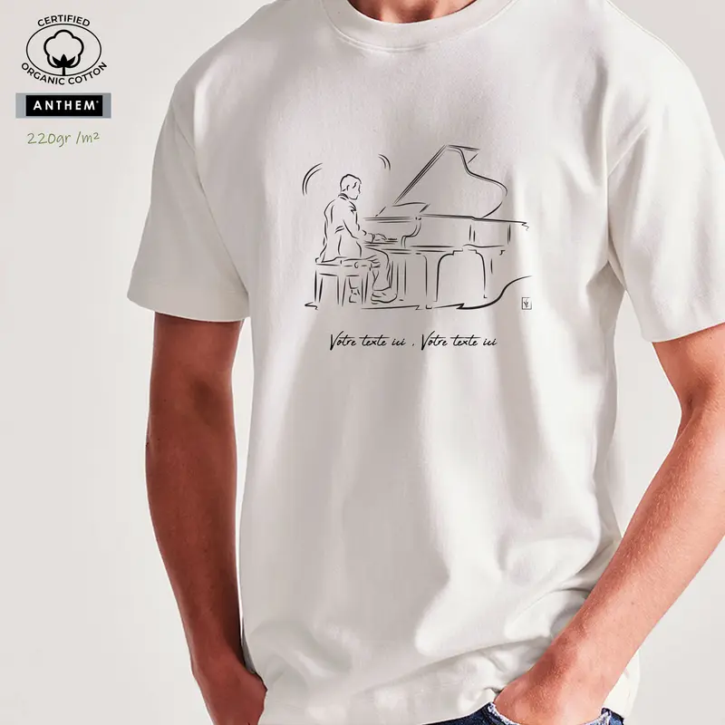 T-shirt Coton Bio Musique Piano Classique - Personnalisable