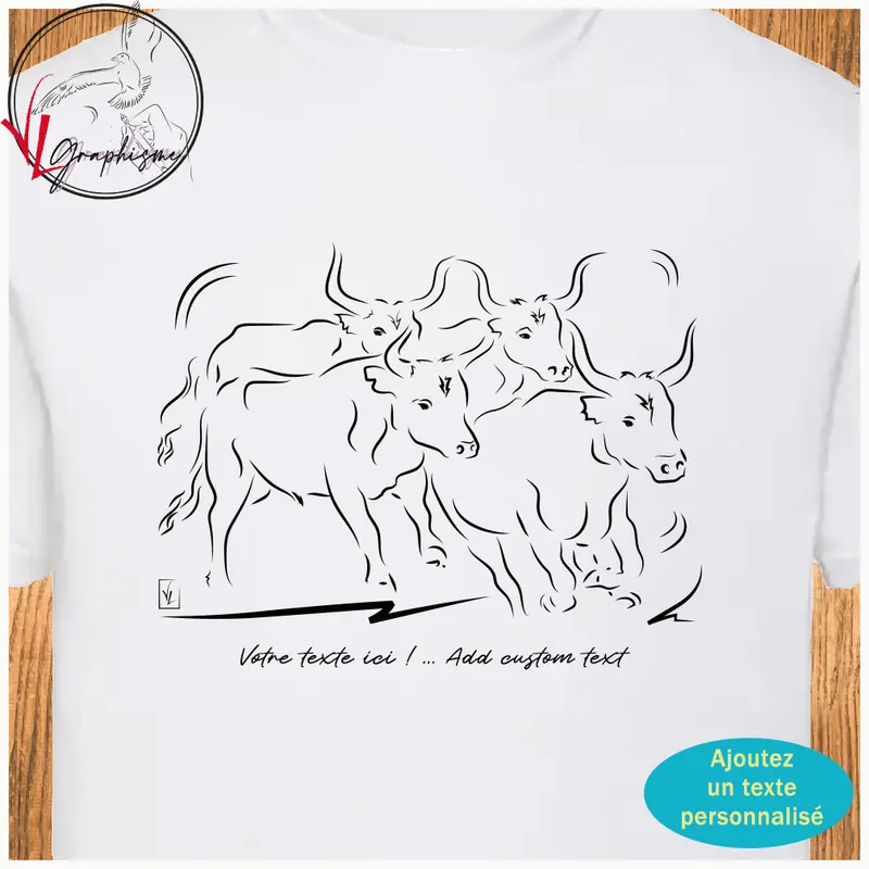 T-shirt Coton Manade Taureaux Camargue - Personnalisable
