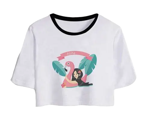 T-shirt Crop Top Flamant Rose Aloha