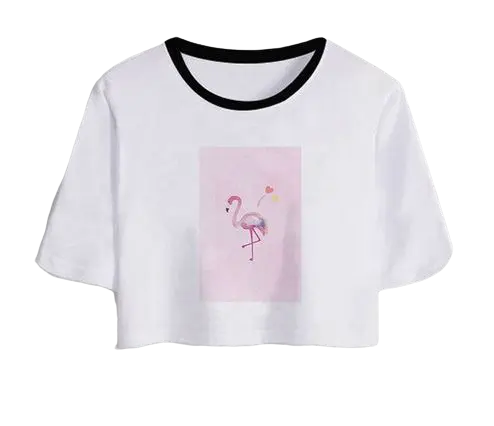T-shirt Crop Top Flamant Rose Cœur