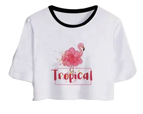 T-shirt Crop Top Flamant Rose Hibiscus
