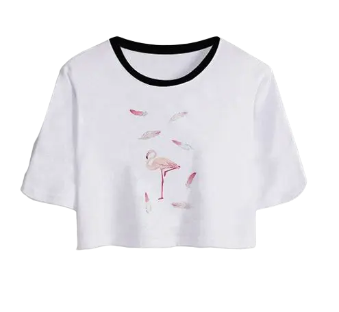 T-shirt Crop Top Flamant Rose Plume