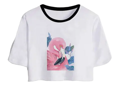 T-shirt Crop Top Flamant Rose Selfie