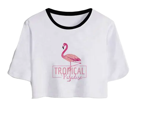 T-shirt Crop Top Flamant Rose Tropical