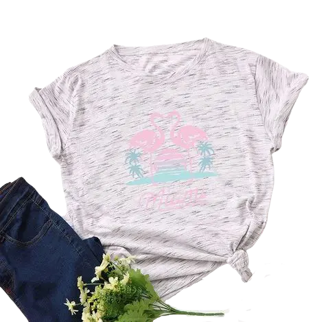T-shirt Femme Flamant Rose Miami Chiné Clair
