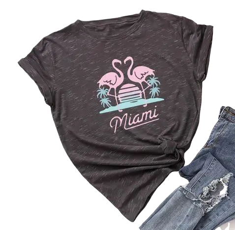 T-shirt Femme Flamant Rose Miami Chiné