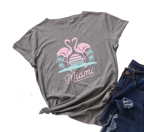 T-shirt Femme Flamant Rose Miami Gris