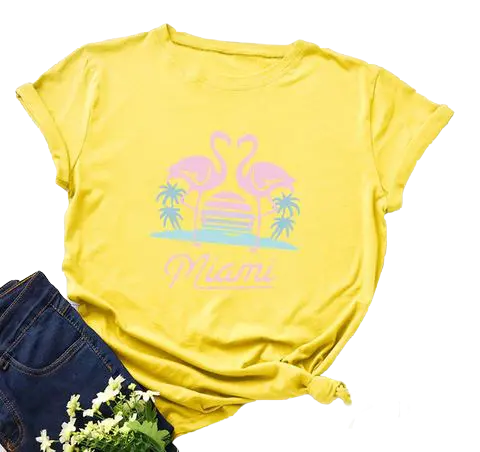 T-shirt Femme Flamant Rose Miami Jaune