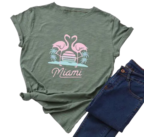 T-shirt Femme Flamant Rose Miami Kaki