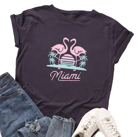T-shirt Femme Flamant Rose Miami Marine