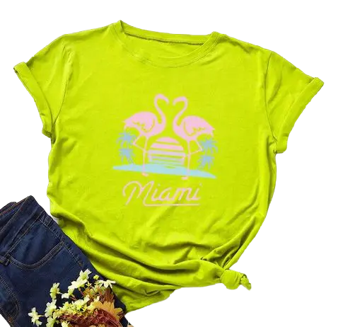 T-shirt Femme Flamant Rose Miami Pistache